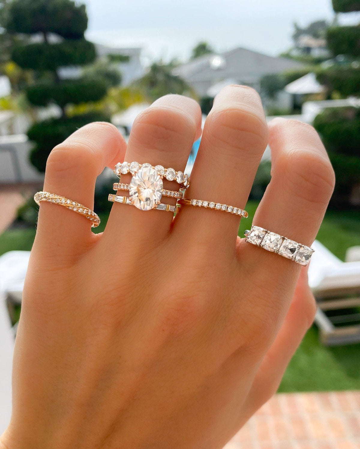 4 Carat Round Moissanite Engagement Ring Halo Design with Diamonds 14K  White Gold 001160MZ
