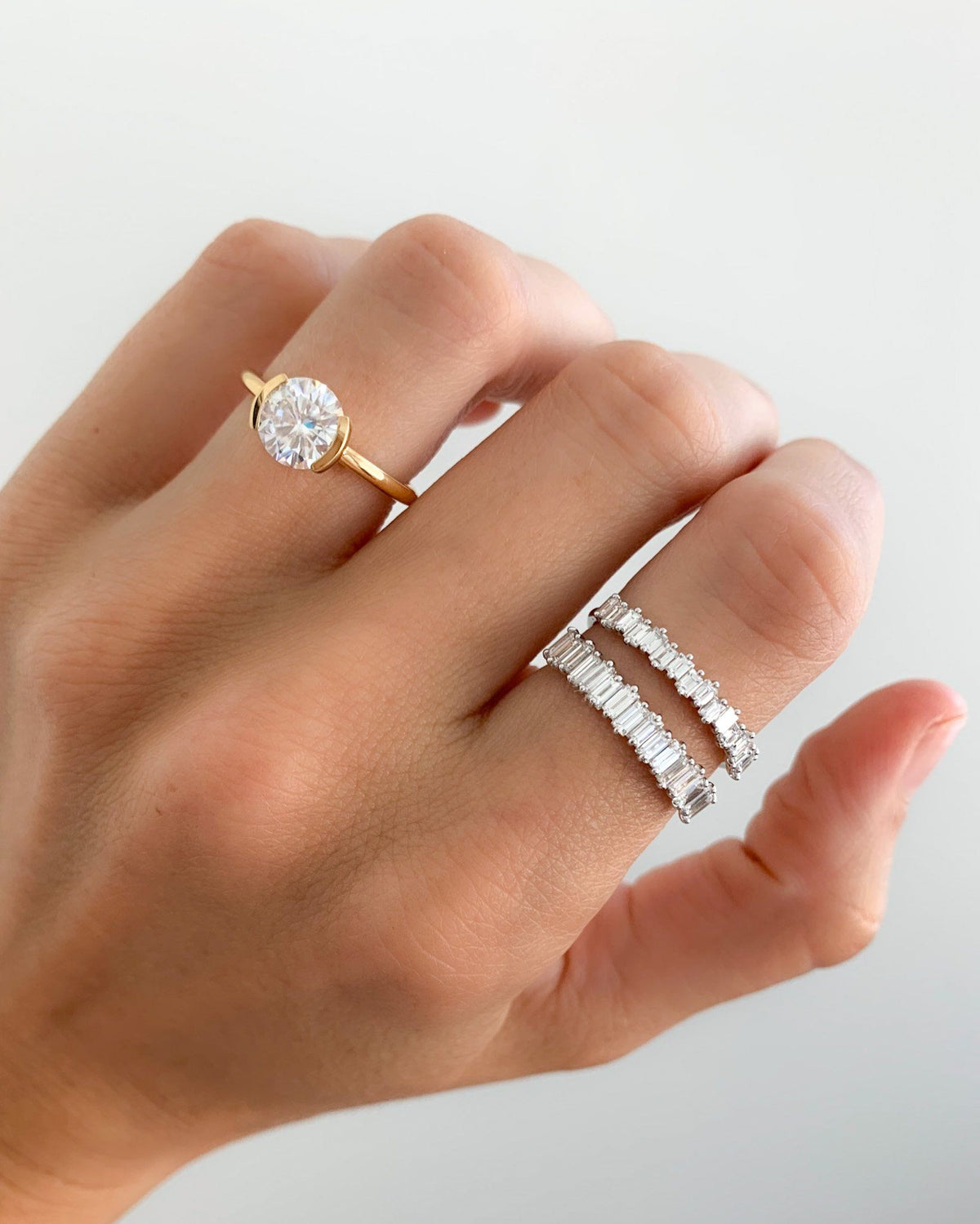 Midi Baguette Diamond Stacker by Good Stone available in Gold and Platinum