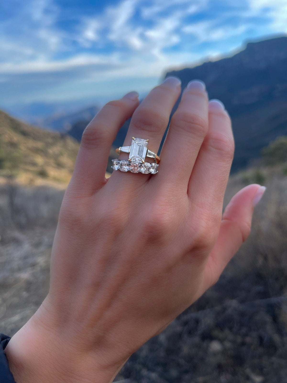 Translunar Tapered Baguette Engagement Ring With North South Emerald Cut Engagement Good Stone Inc 
