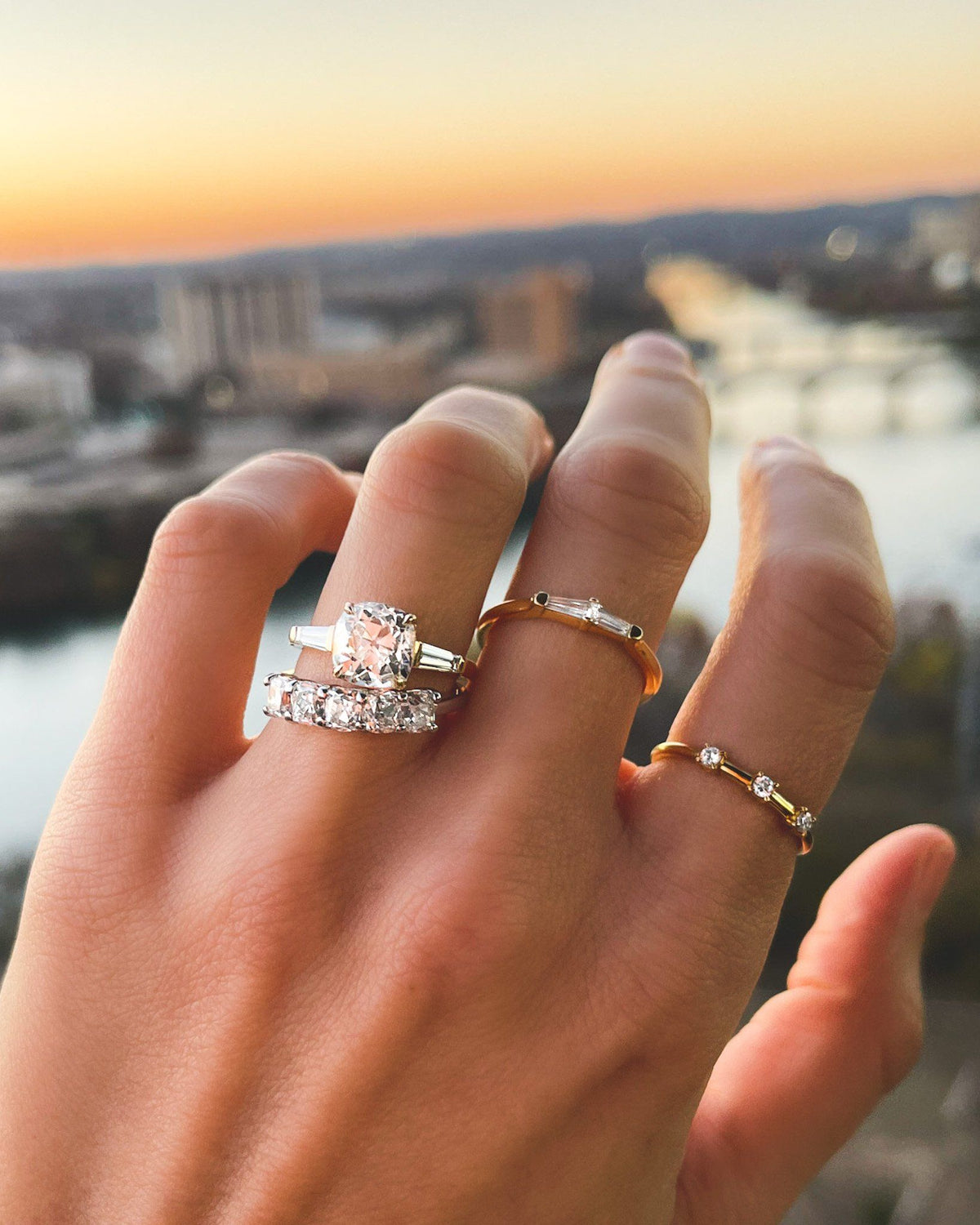 Claw Diamond Band: Trio Stackable Ring by Good Stone available in Gold and Platinum
