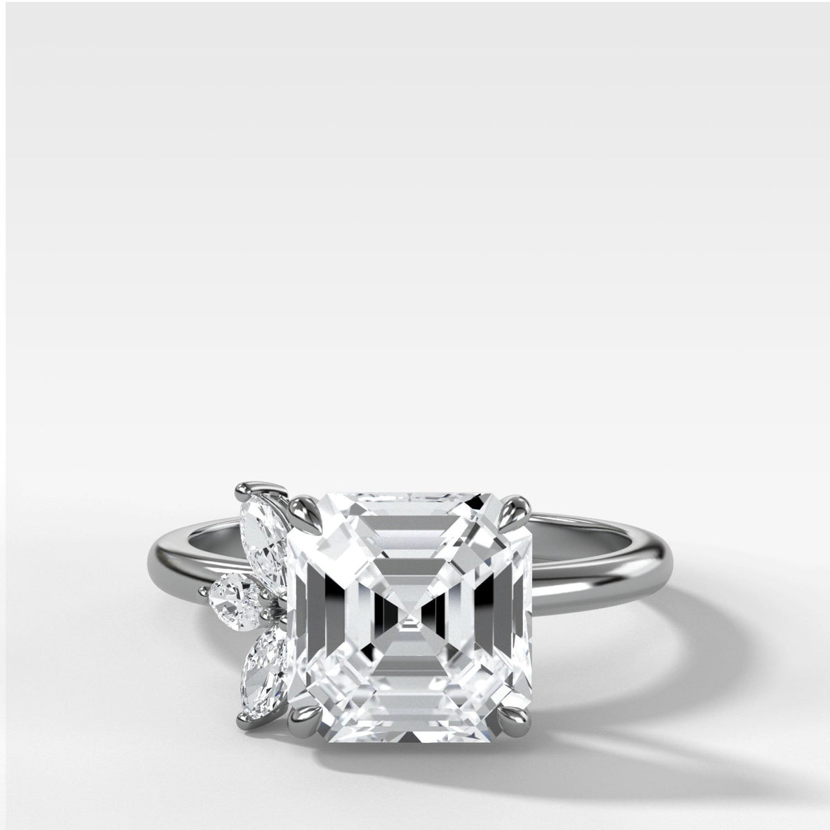 Lotus Engagement Ring With Asscher Cut Diamond - GOODSTONE