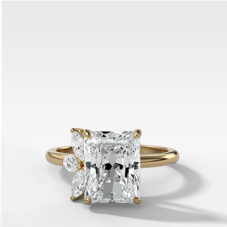 Lotus Engagement Ring Elongated Radiant Cut Diamond