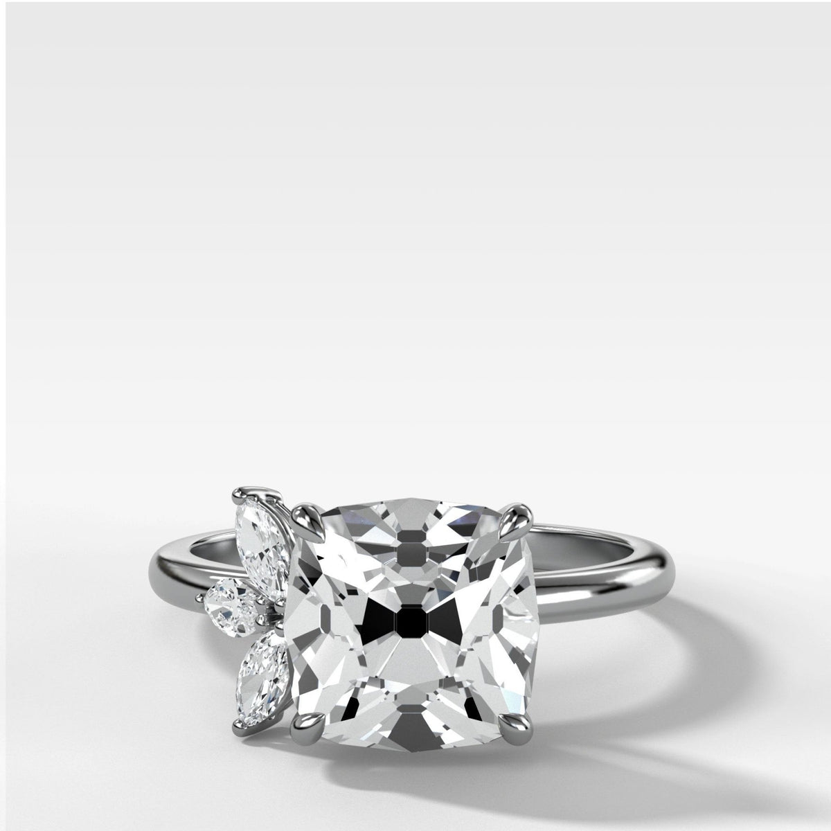 Lotus Engagement Ring With Old Mine Cut Diamond - GOODSTONE