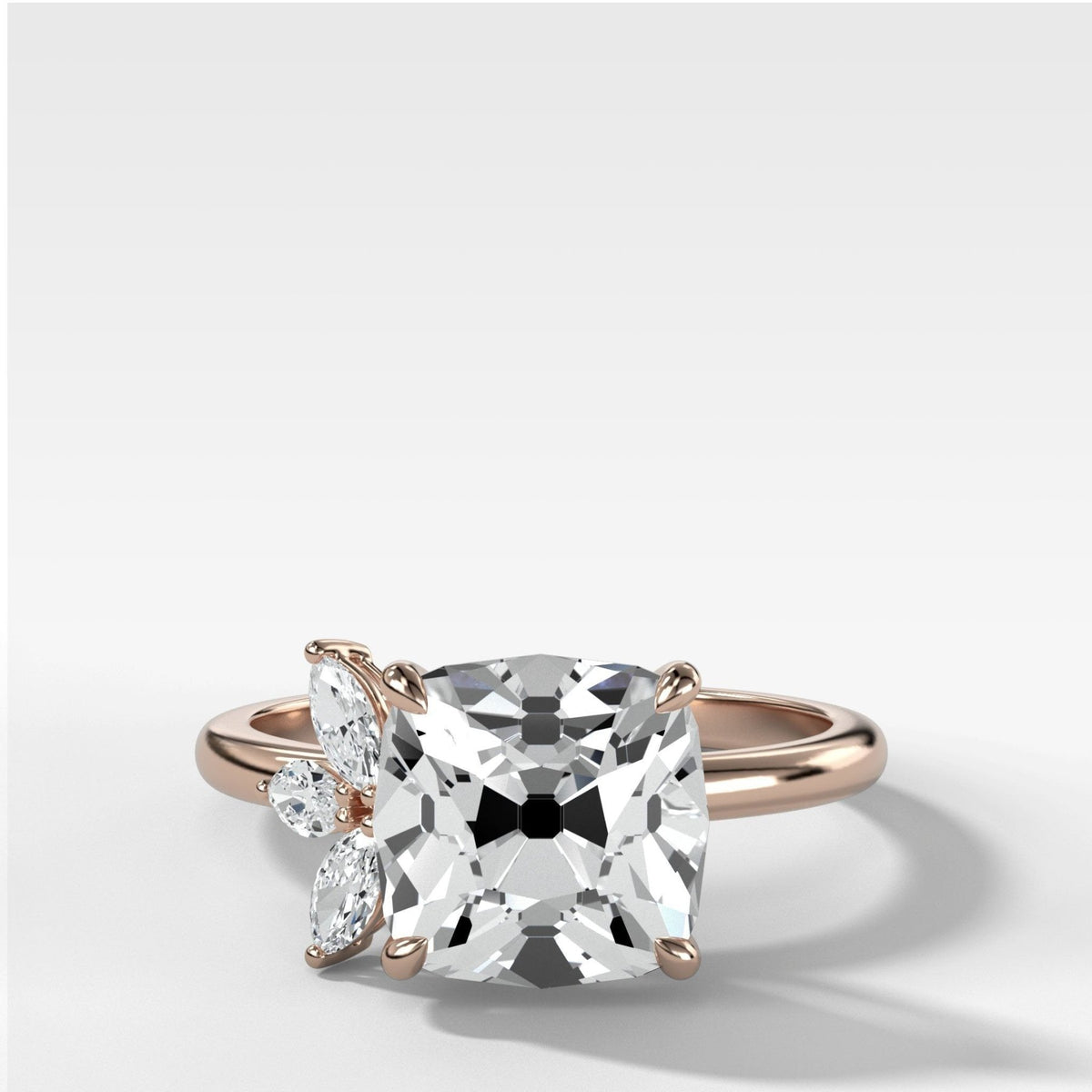 Lotus Engagement Ring With Old Mine Cut Diamond - GOODSTONE