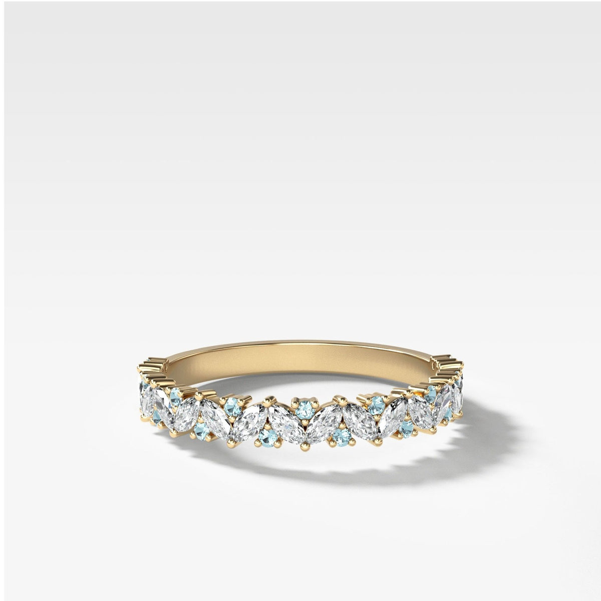 Marquise Round Multi Shape Diamond and Aquamarine Wedding Band - GOODSTONE