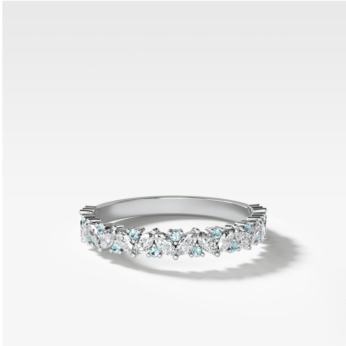 Marquise Round Multi Shape Diamond and Aquamarine Wedding Band - GOODSTONE