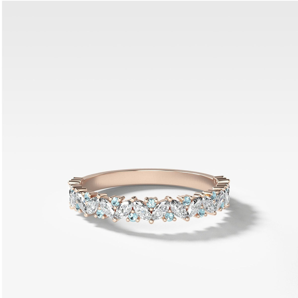 Marquise Round Multi Shape Diamond and Aquamarine Wedding Band - GOODSTONE