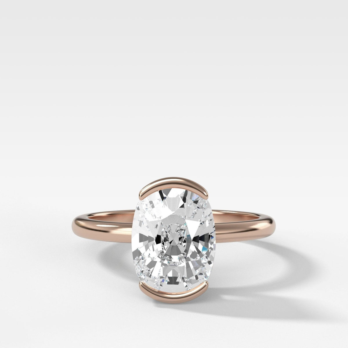North South Half Bezel Solitaire Engagement Ring With Elongated Cushion Cut Diamond - GOODSTONE