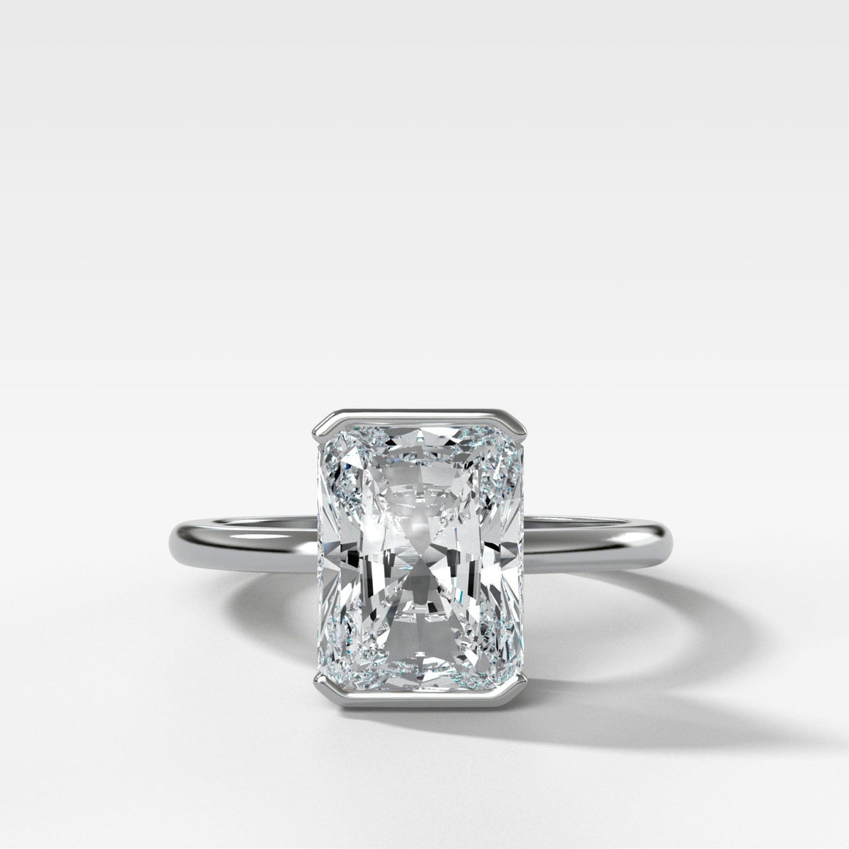 North South Half Bezel Solitaire Engagement Ring With Elongated Radiant Cut Diamond - GOODSTONE