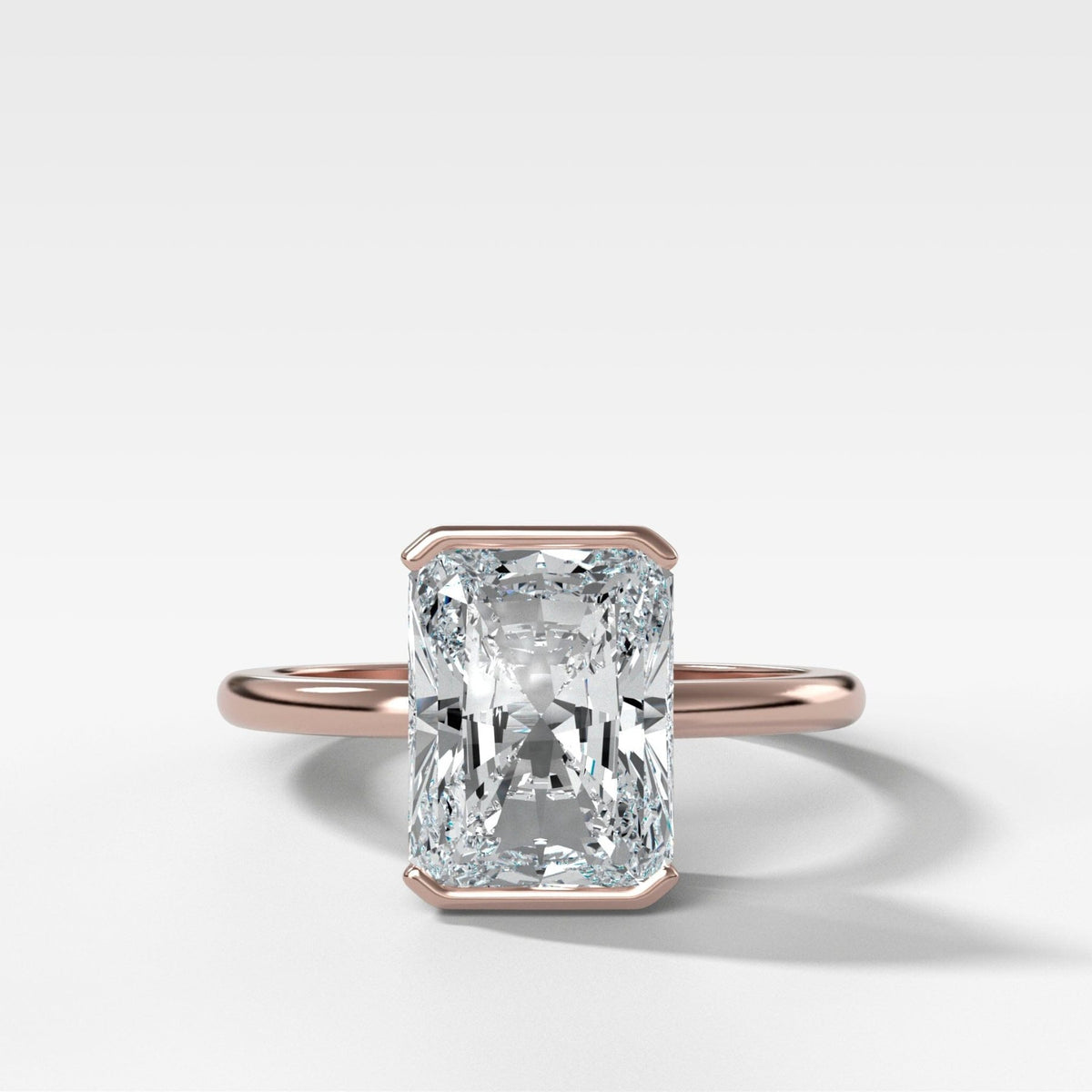 North South Half Bezel Solitaire Engagement Ring With Elongated Radiant Cut Diamond - GOODSTONE