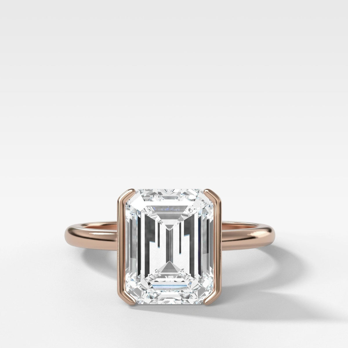 North South Half Bezel Solitaire Engagement Ring With Emerald Cut Diamond - GOODSTONE