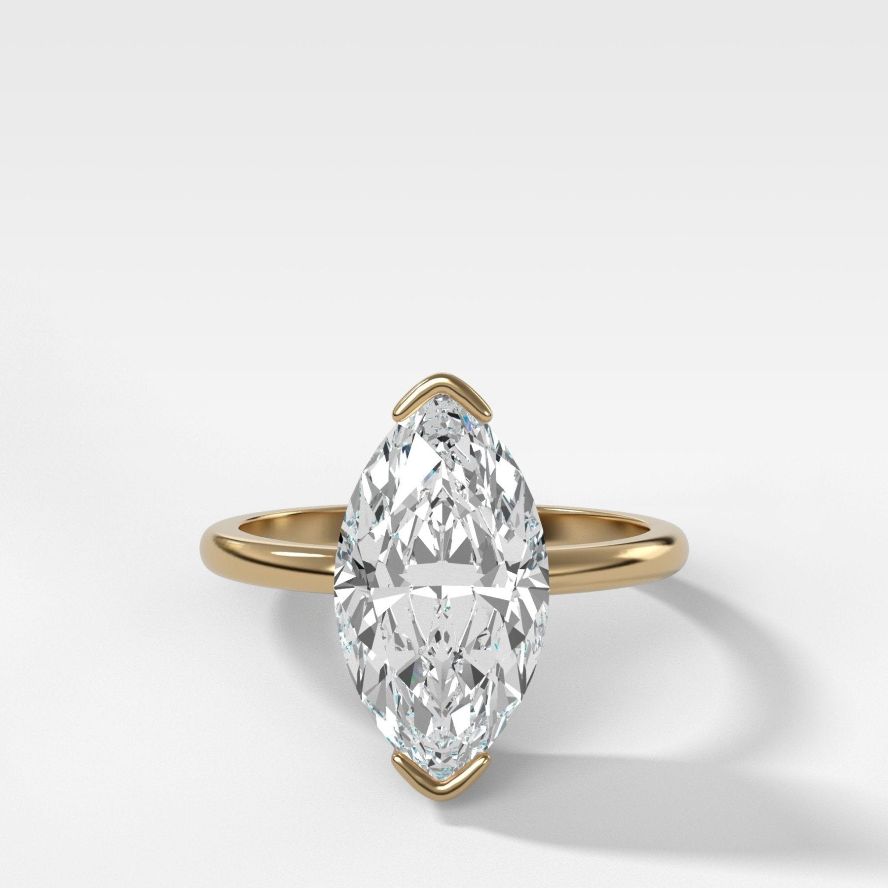 North South Half Bezel Solitaire Engagement Ring With Marquise Cut Diamond - GOODSTONE