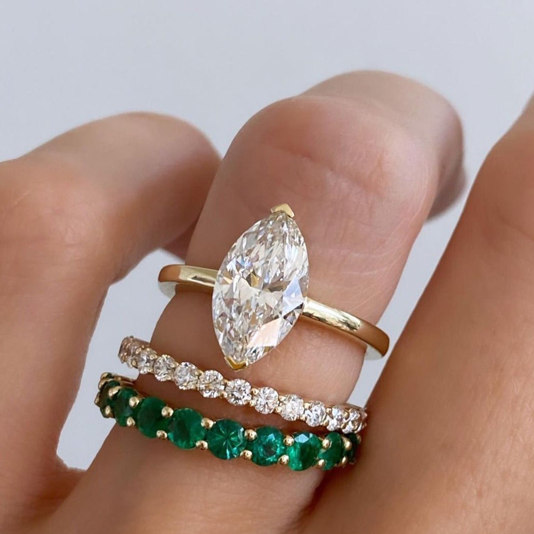 North South Half Bezel Solitaire Engagement Ring With Marquise Cut Diamond - GOODSTONE