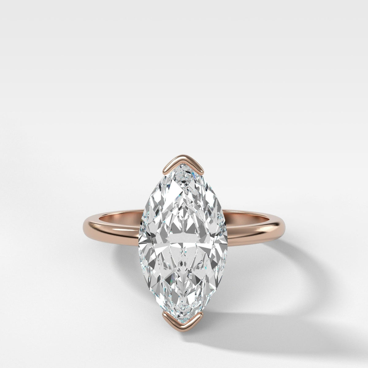 North South Half Bezel Solitaire Engagement Ring With Marquise Cut Diamond - GOODSTONE