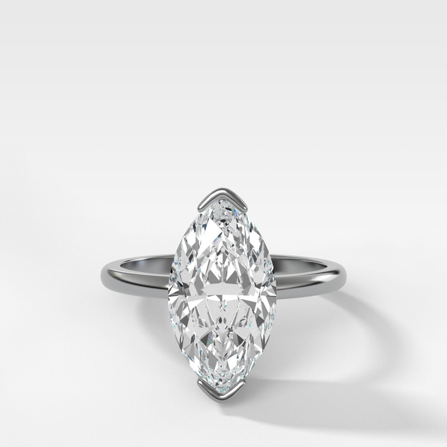 North South Half Bezel Solitaire Engagement Ring With Marquise Cut Diamond - GOODSTONE