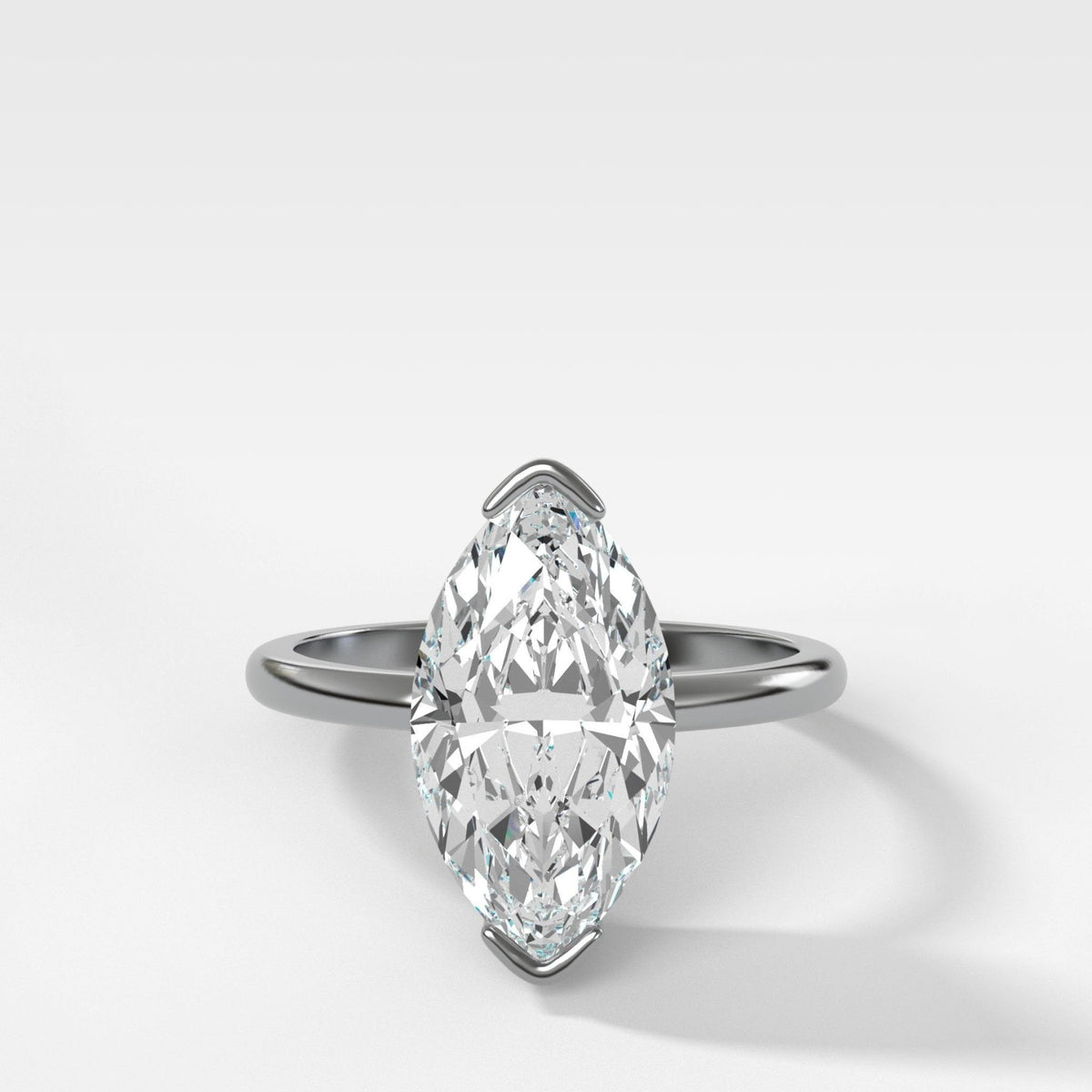 North South Half Bezel Solitaire Engagement Ring With Marquise Cut Diamond - GOODSTONE