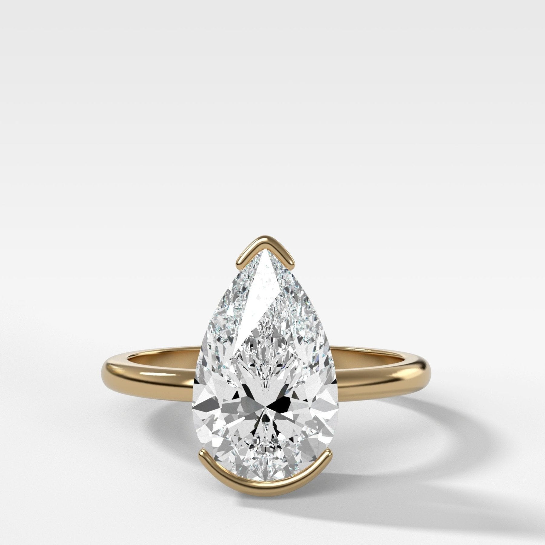 North South Half Bezel Solitaire Engagement Ring With Pear Cut Diamond - GOODSTONE