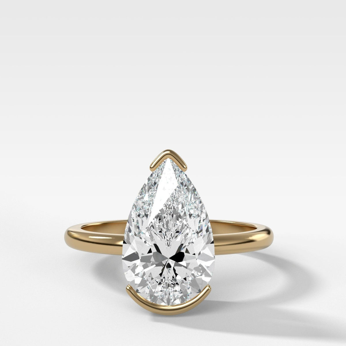 North South Half Bezel Solitaire Engagement Ring With Pear Cut Diamond - GOODSTONE