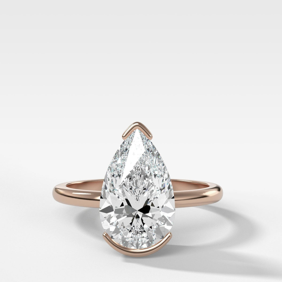 North South Half Bezel Solitaire Engagement Ring With Pear Cut Diamond - GOODSTONE
