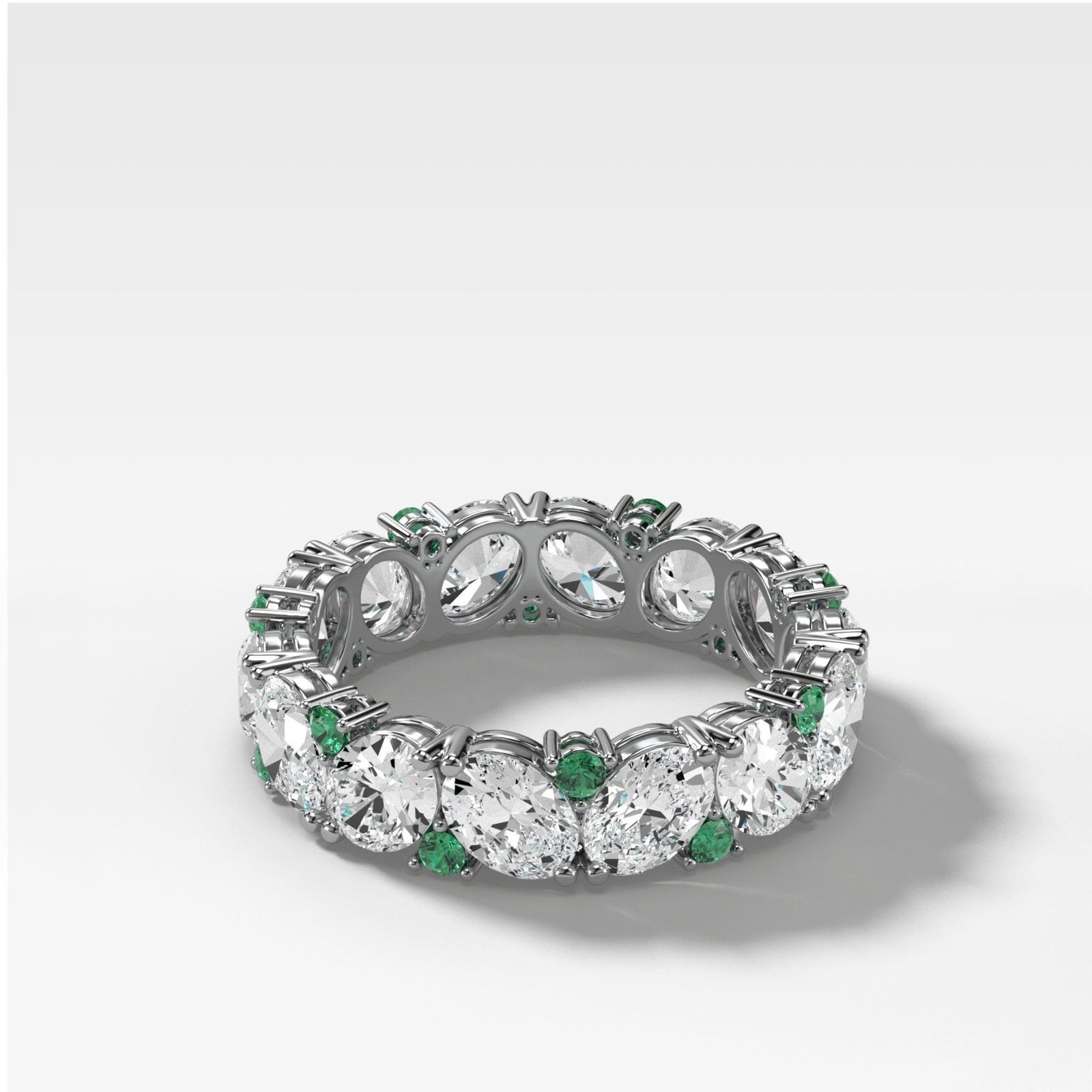 Oval Diamond and Green Emerald Medley Eternity Band - GOODSTONE
