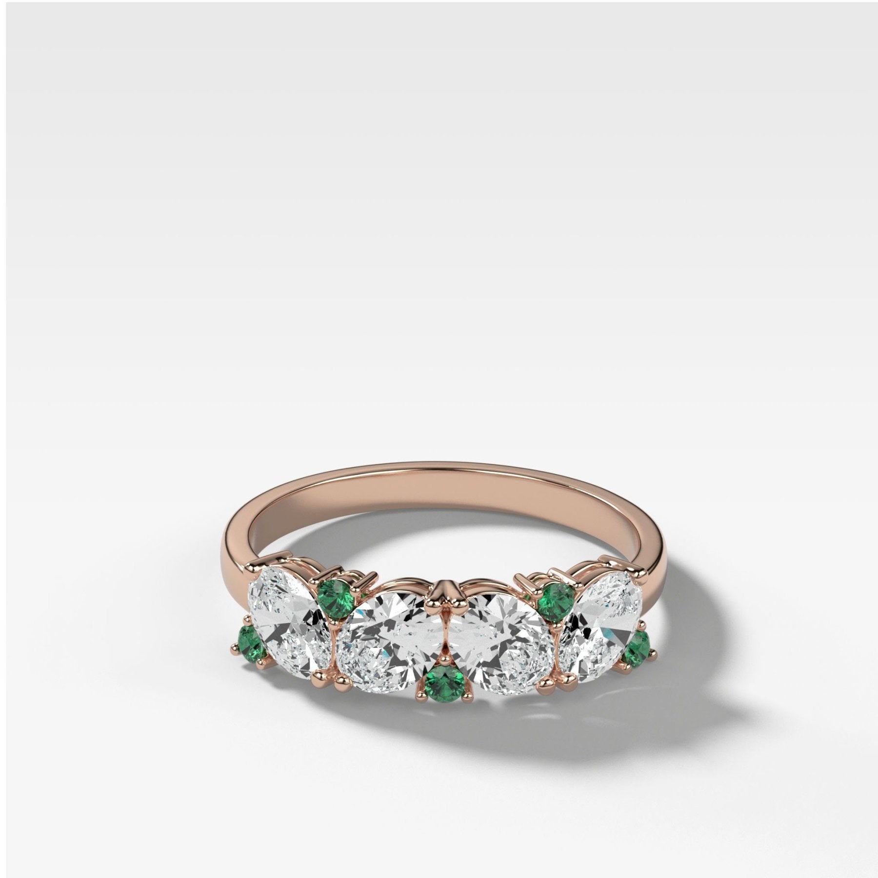 Oval Diamond And Green Emerald Medley Halfway Wedding Band - GOODSTONE