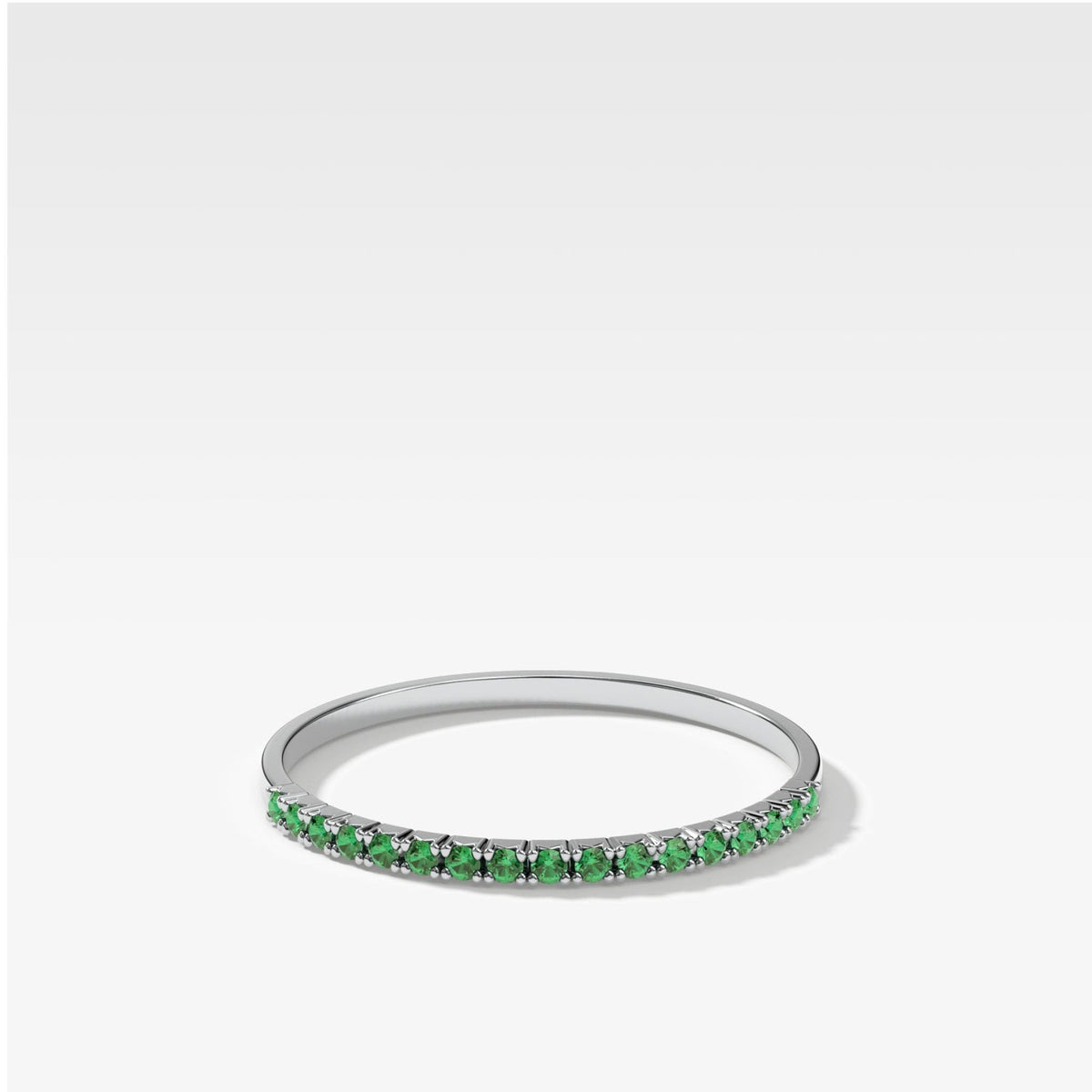 Petite French Pavé Wedding Band With Green Emeralds - GOODSTONE