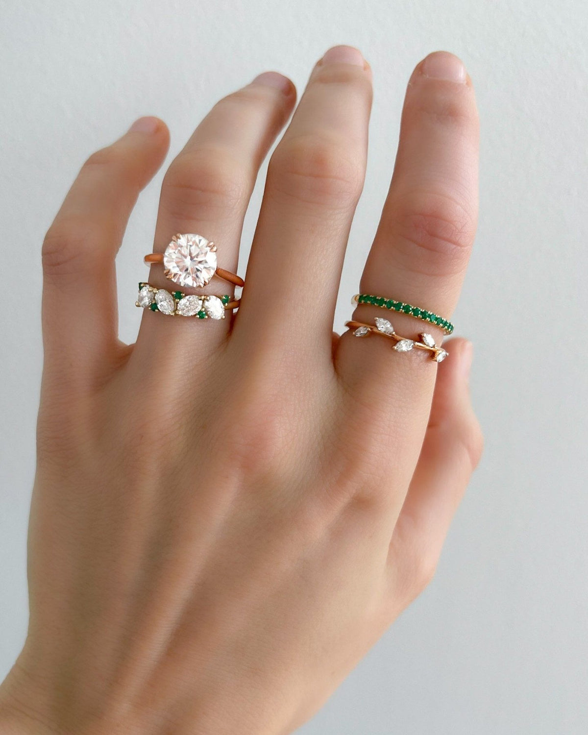 Petite French Pavé Wedding Band With Green Emeralds - GOODSTONE