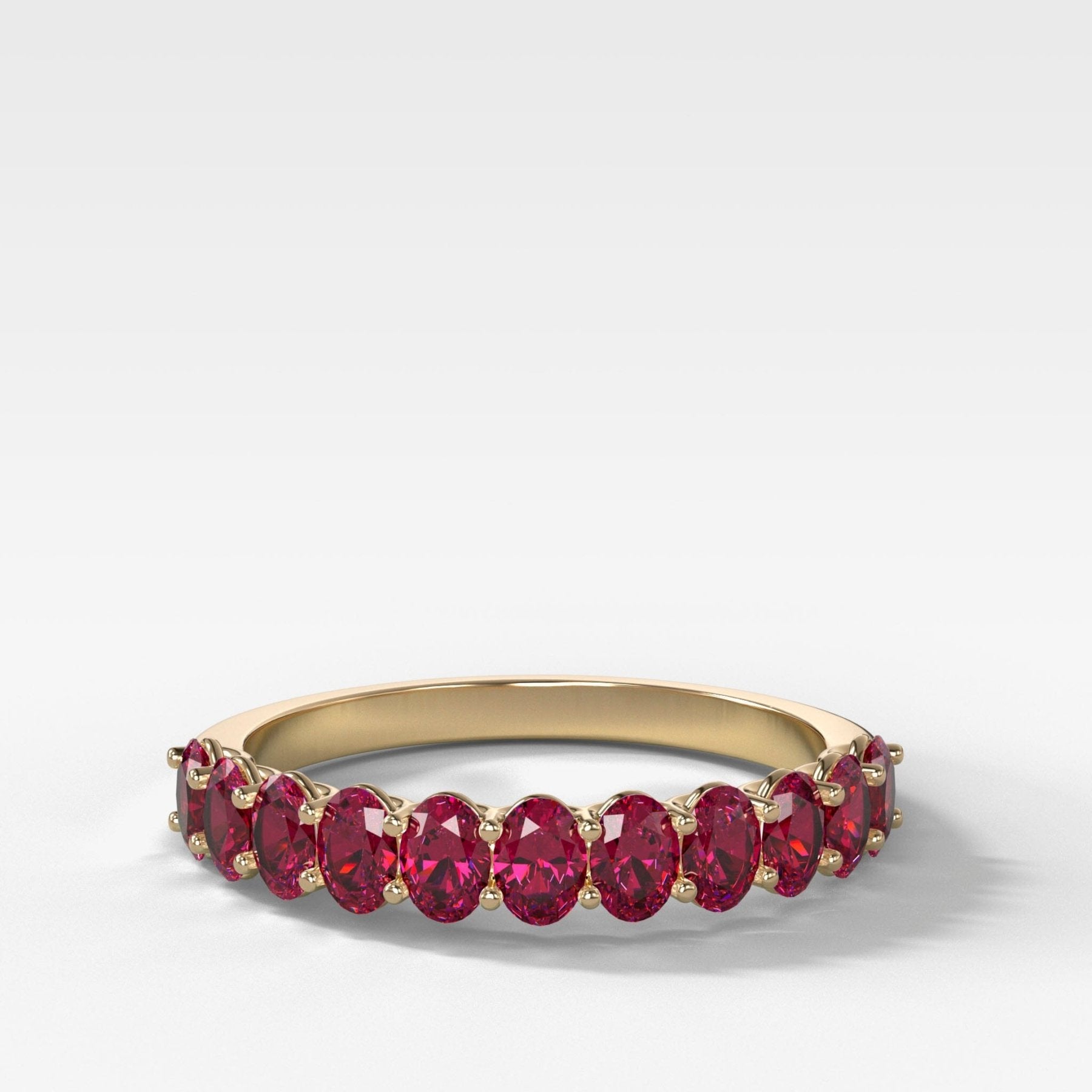 Petite Shared Prong Wedding Band with Red Ruby Oval Gemstones - GOODSTONE