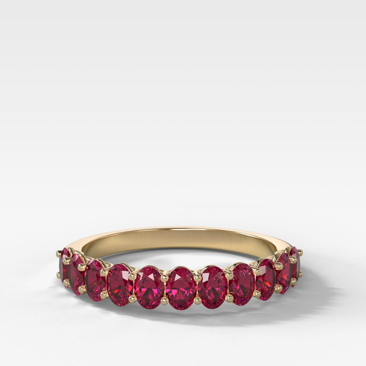 Petite Shared Prong Wedding Band with Red Ruby Oval Gemstones - GOODSTONE