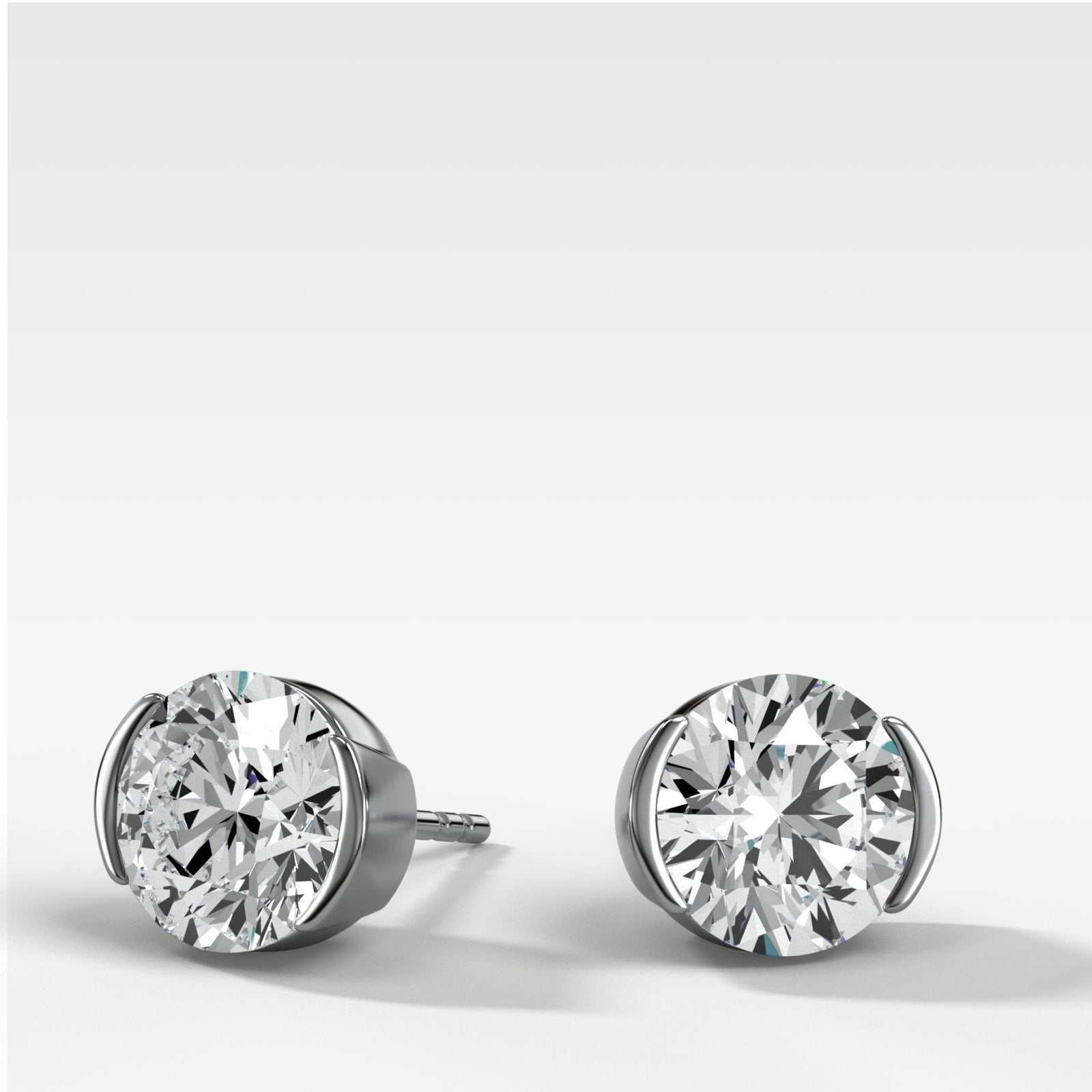 Round Cut Half Bezel Diamond Studs - GOODSTONE