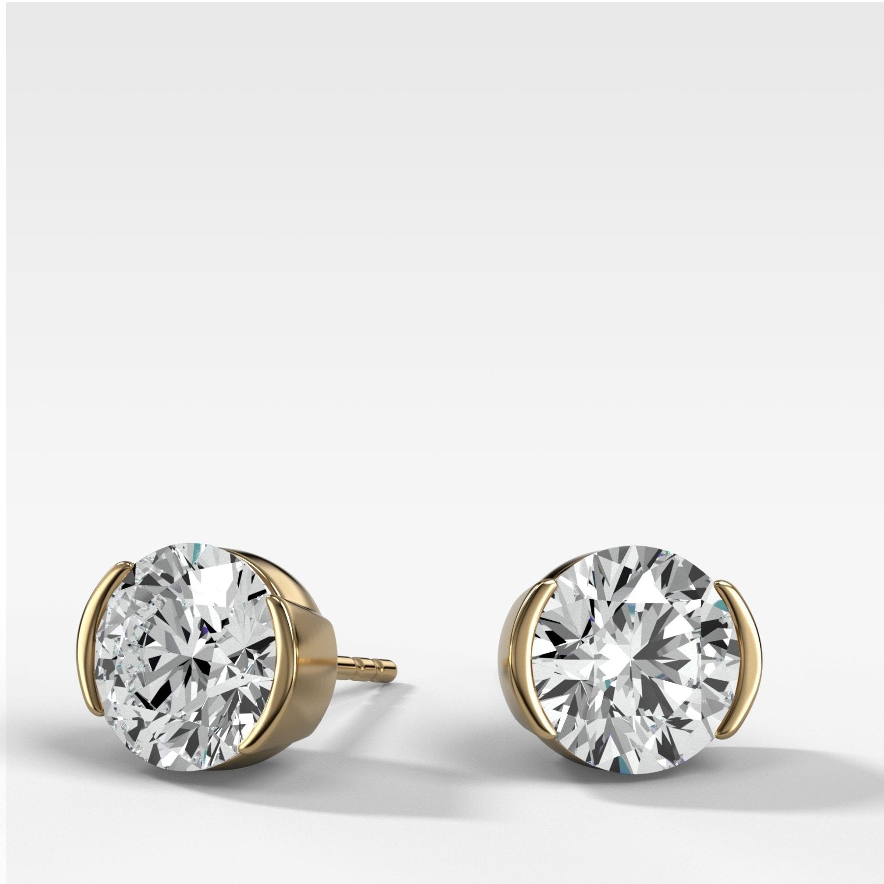 Round Cut Half Bezel Diamond Studs - GOODSTONE