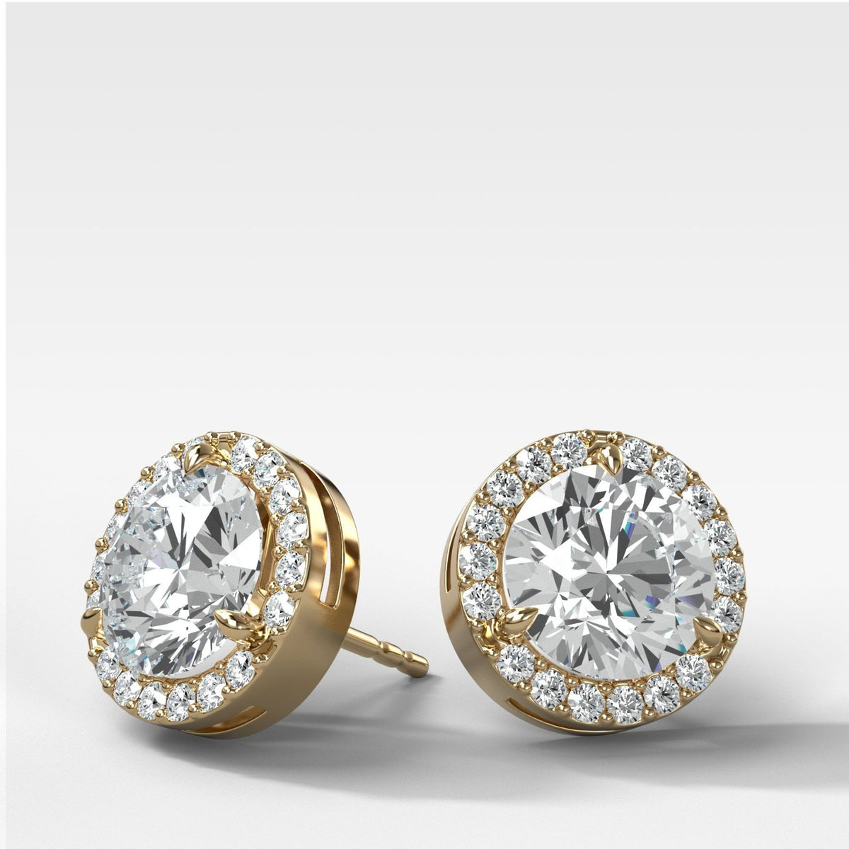 Round Cut Single Point Prong Diamond Studs With Micro Pavé Halo - GOODSTONE