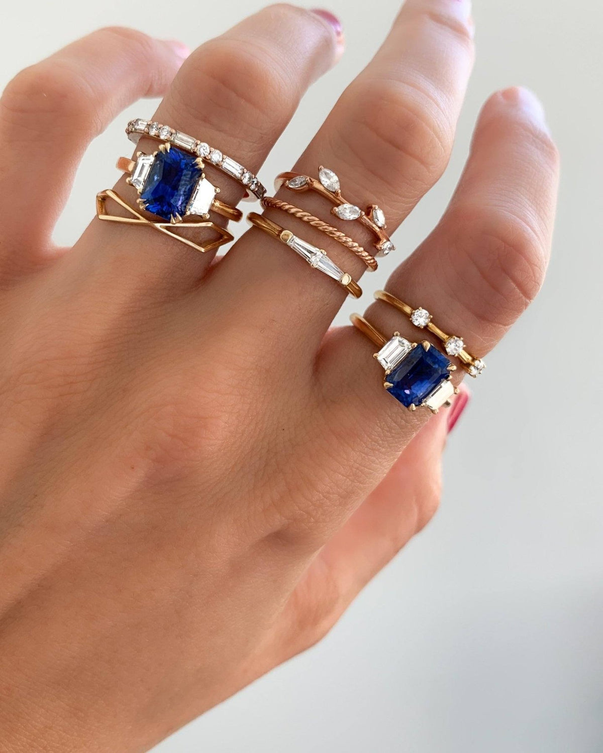 Sapphire Emerald Cut With Trapezoid Side Stone Engagement Ring - GOODSTONE