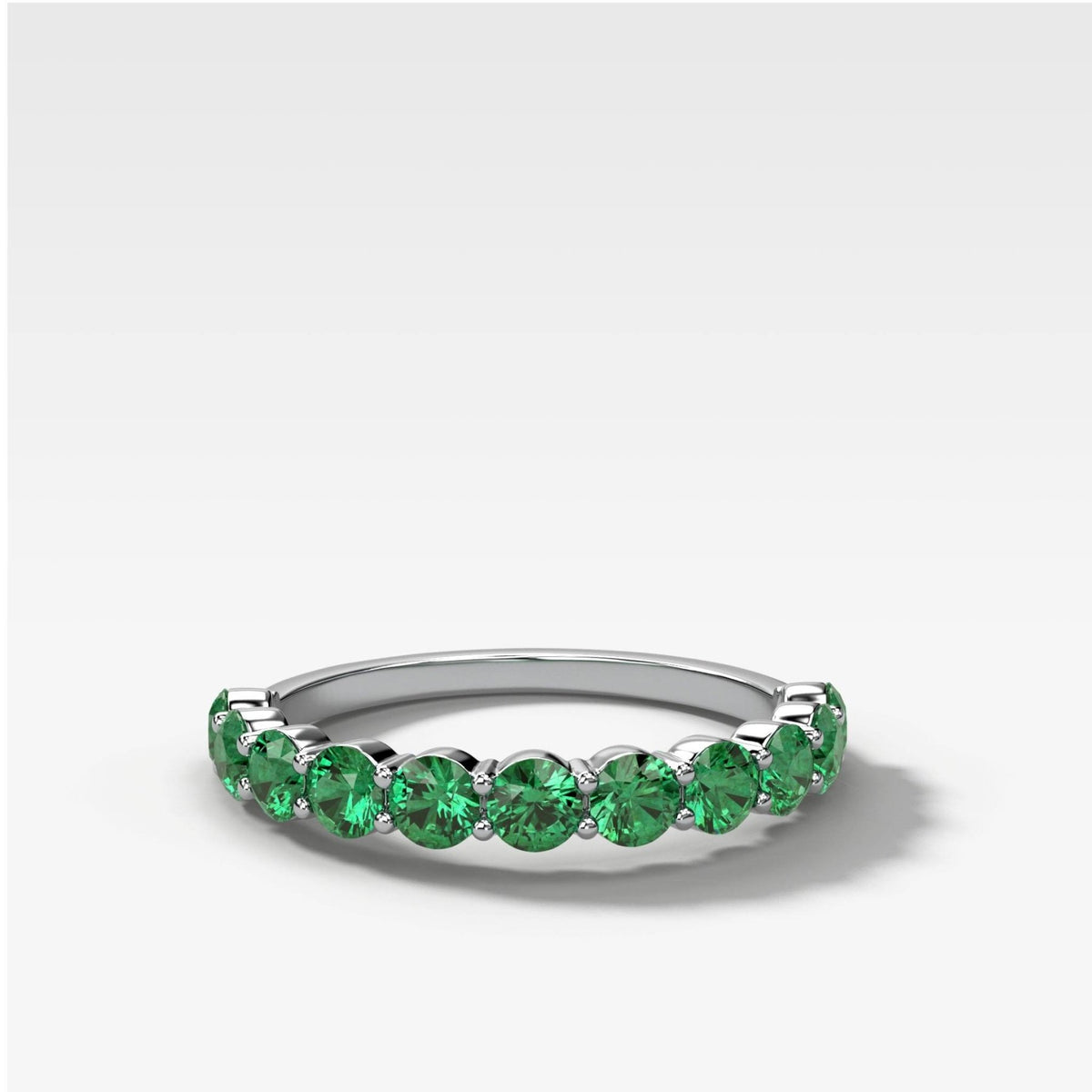 Shared Prong Wedding Band With Green Emeralds - GOODSTONE