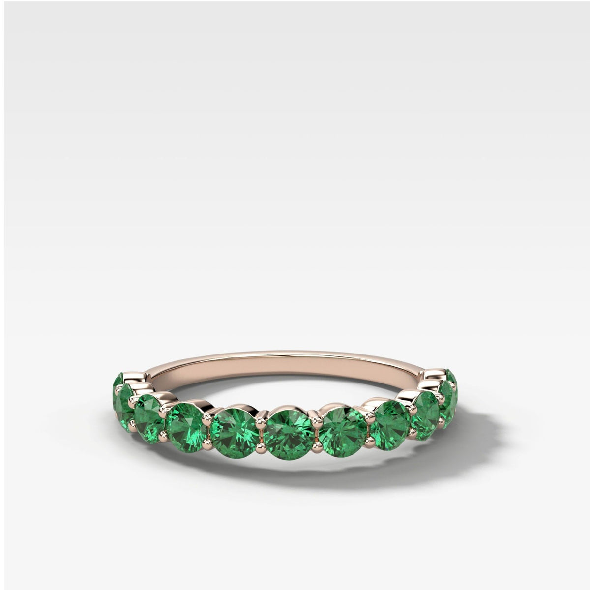 Shared Prong Wedding Band With Green Emeralds - GOODSTONE