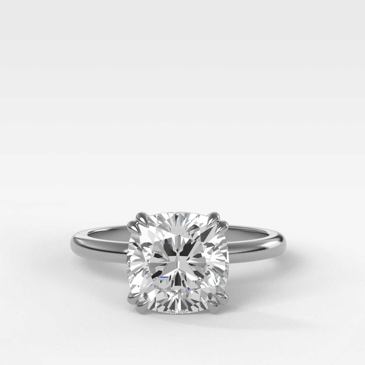 Signature Cathedral Solitaire Engagement Ring With Cushion Cut Diamond - GOODSTONE