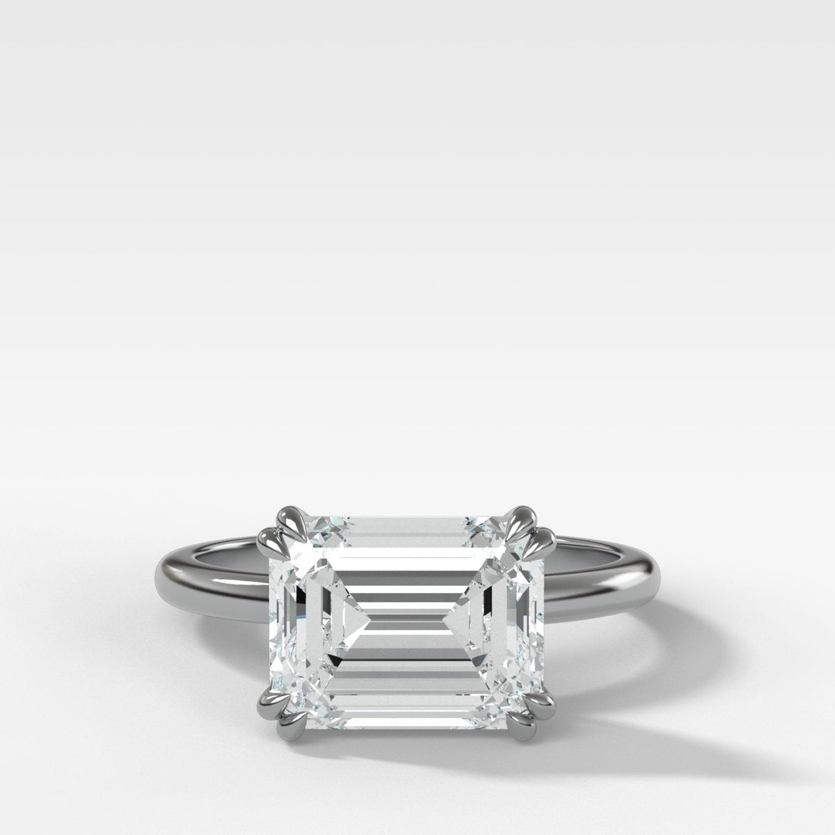 Signature Cathedral Solitaire Engagement Ring With Emerald Cut Diamond (East West) - GOODSTONE