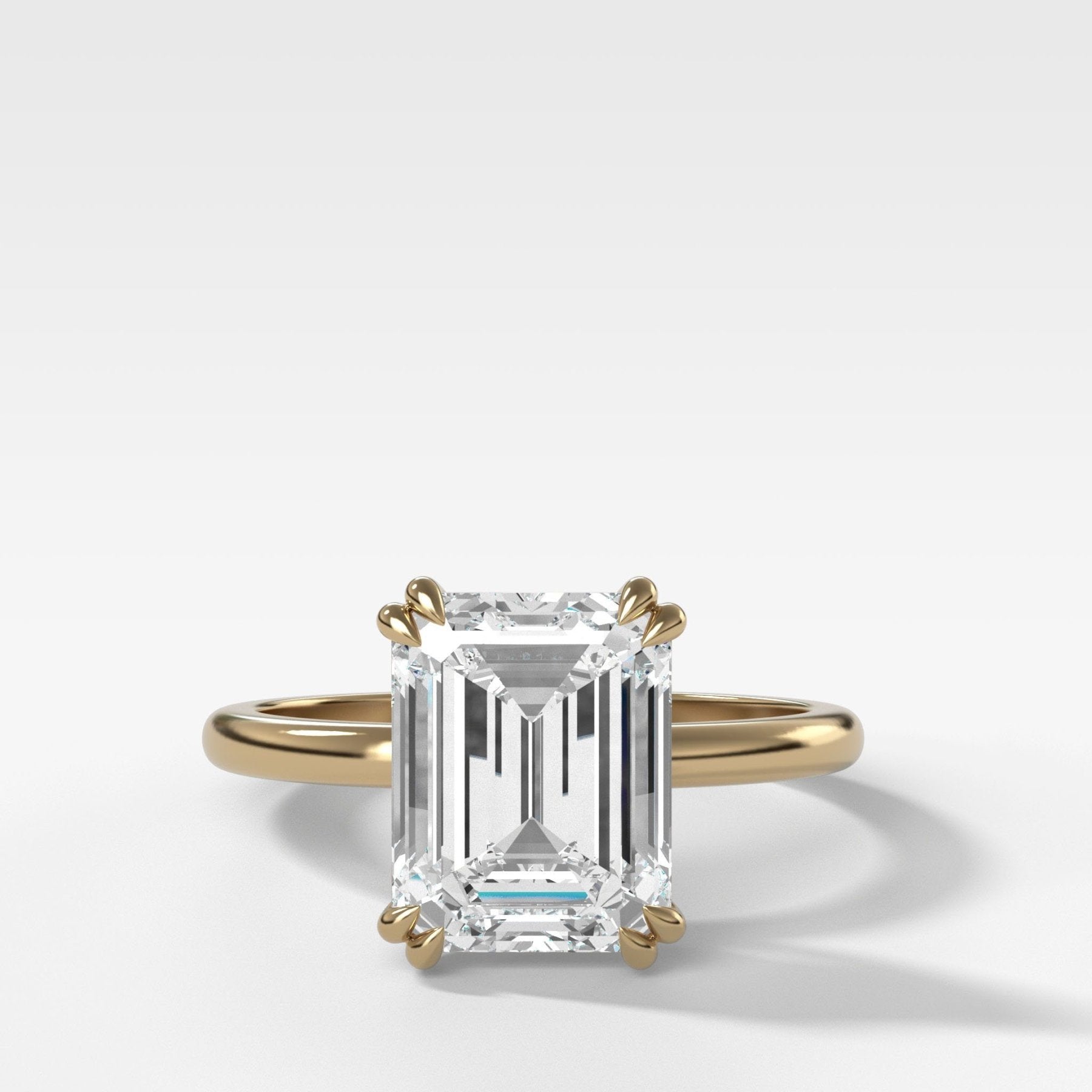 Signature Cathedral Solitaire Engagement Ring With Emerald Cut Diamond (North South) - GOODSTONE