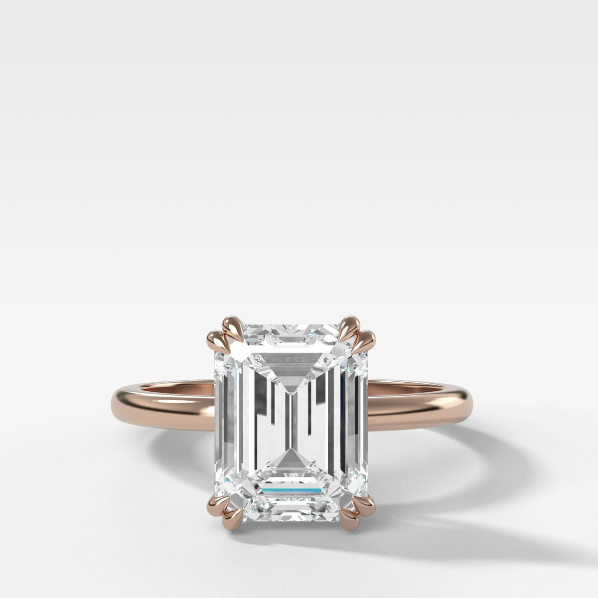 Signature Cathedral Solitaire Engagement Ring With Emerald Cut Diamond (North South) - GOODSTONE