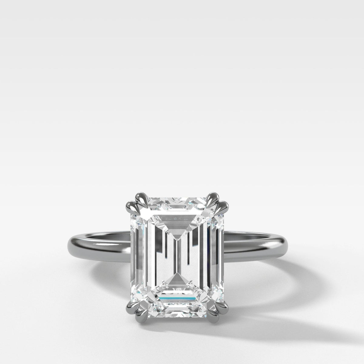 Signature Cathedral Solitaire Engagement Ring With Emerald Cut Diamond (North South) - GOODSTONE