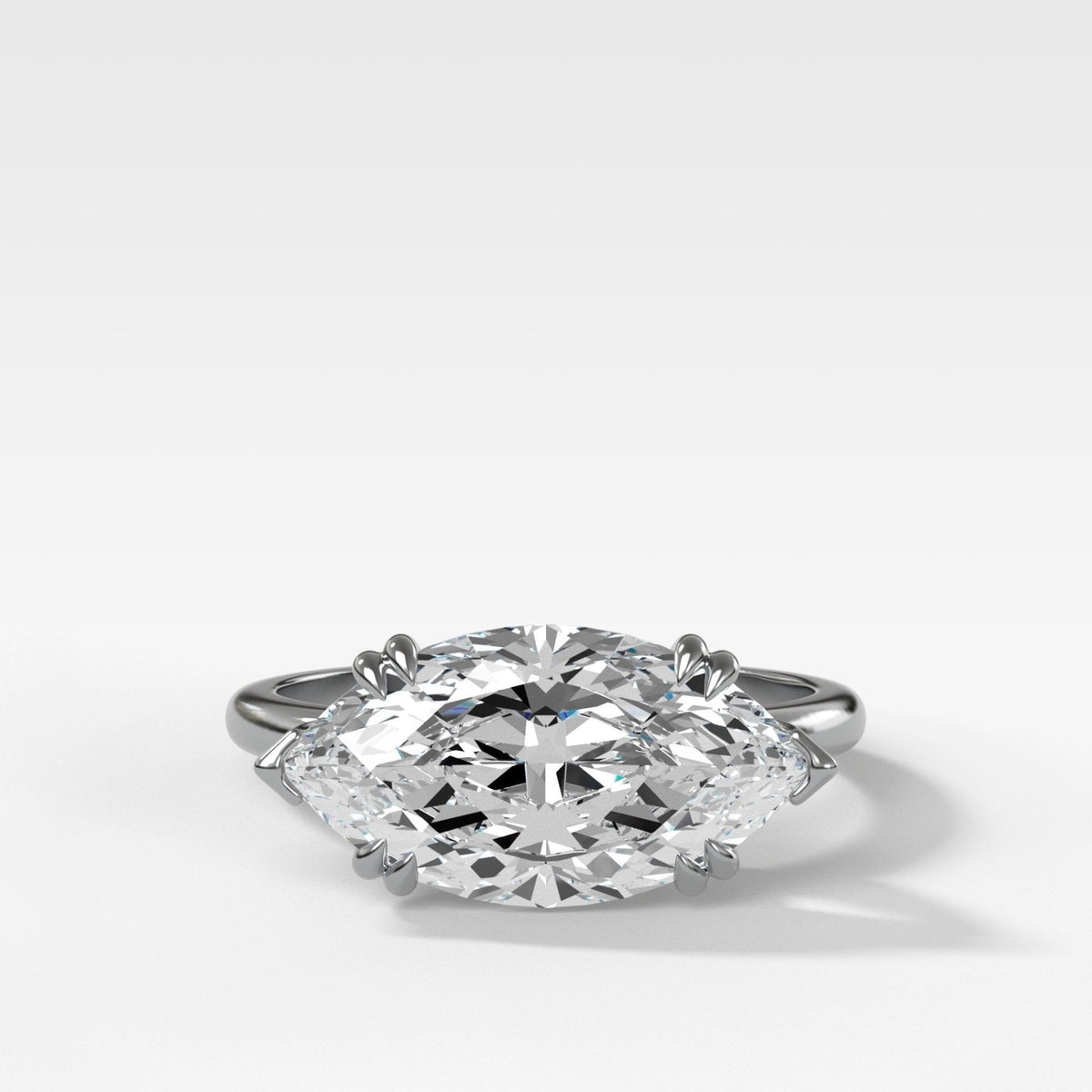 Signature Cathedral Solitaire Engagement Ring With Marquise Cut Diamond (East West) - GOODSTONE