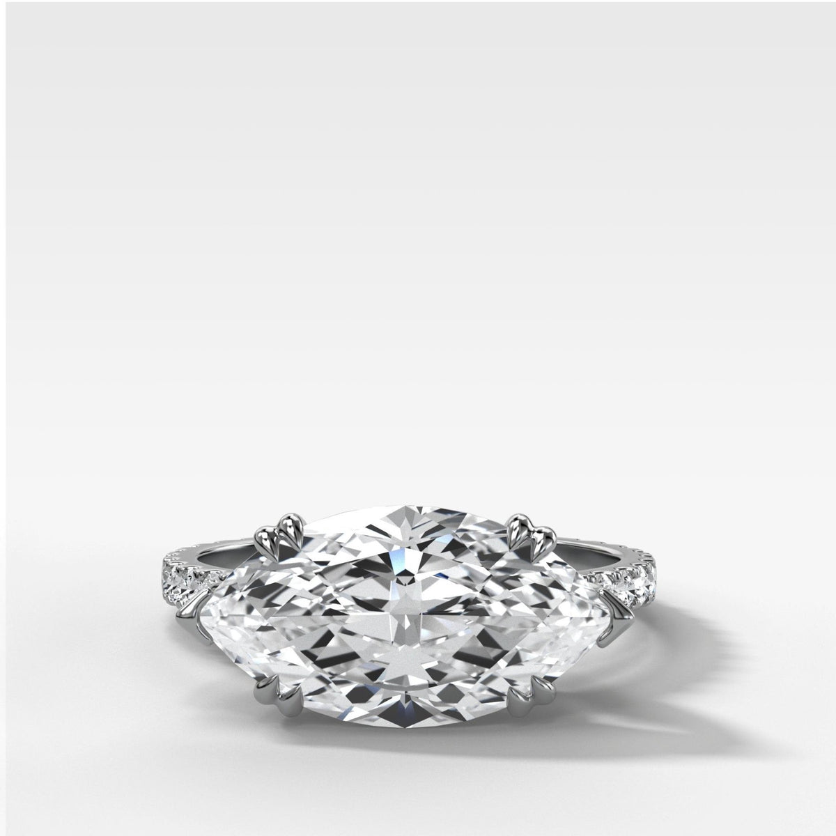 Signature Pavé Engagement Ring With East West Marquise Cut Diamond - GOODSTONE
