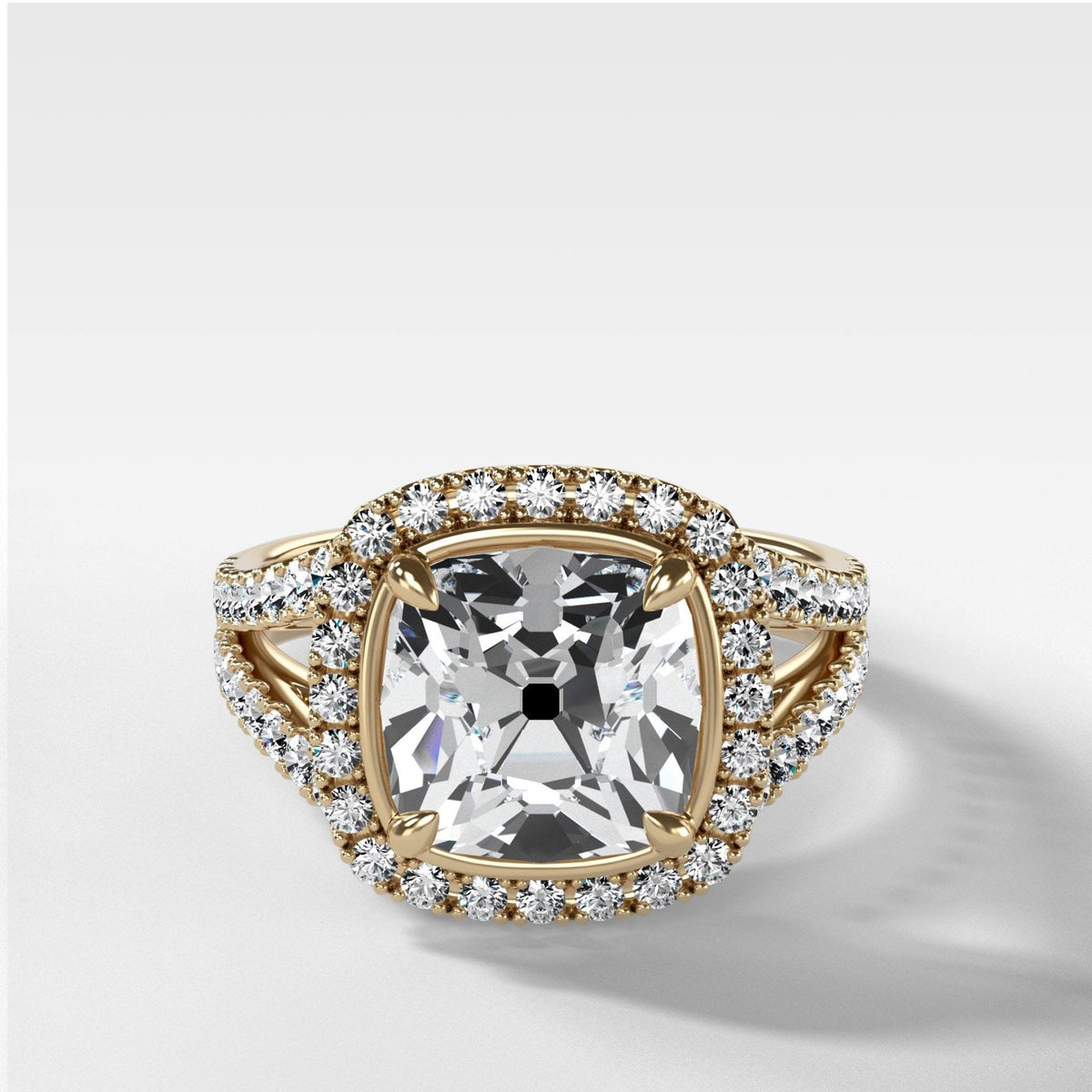 Split Shank Halo Engagement Ring With Old Mine Cut Diamond - GOODSTONE