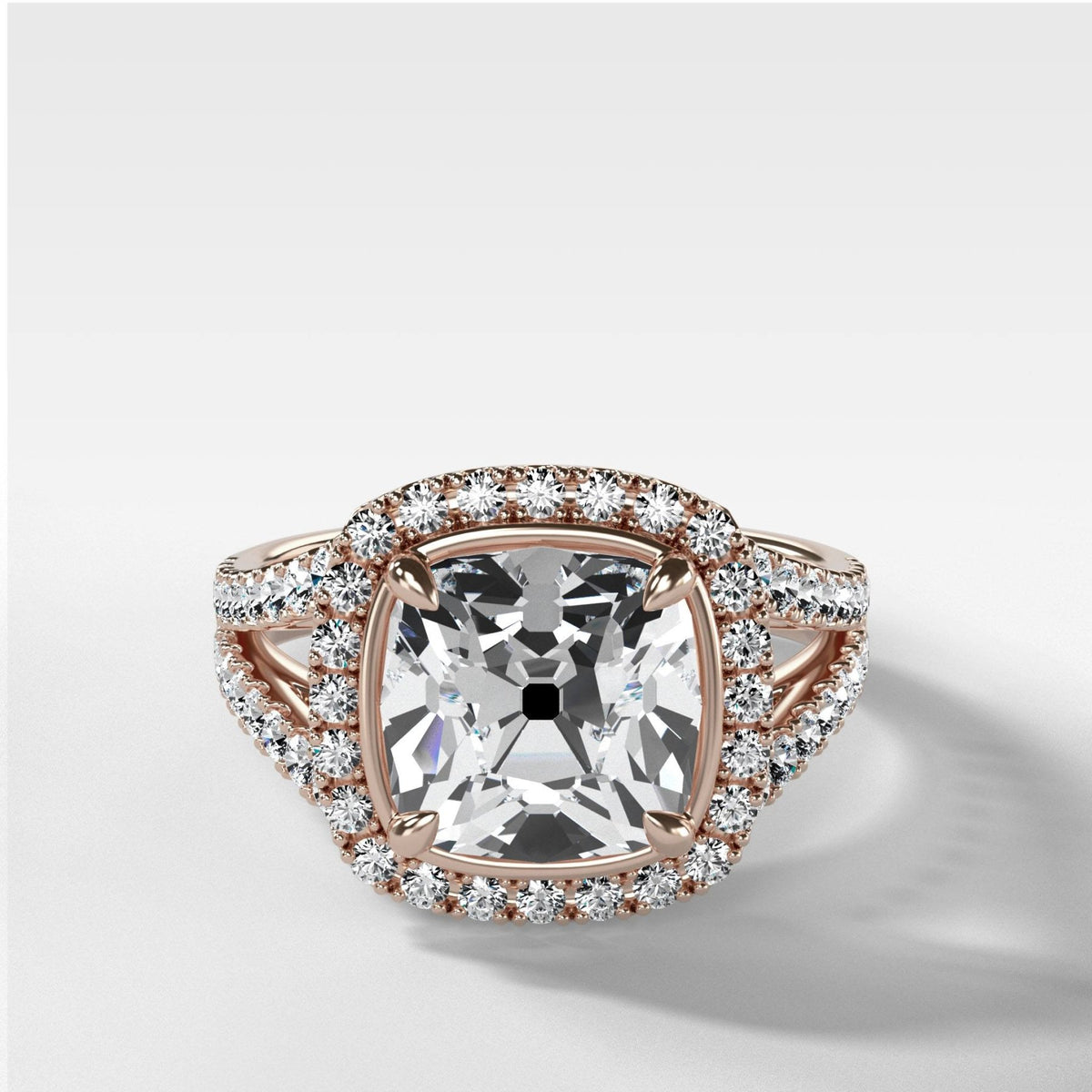 Split Shank Halo Engagement Ring With Old Mine Cut Diamond - GOODSTONE