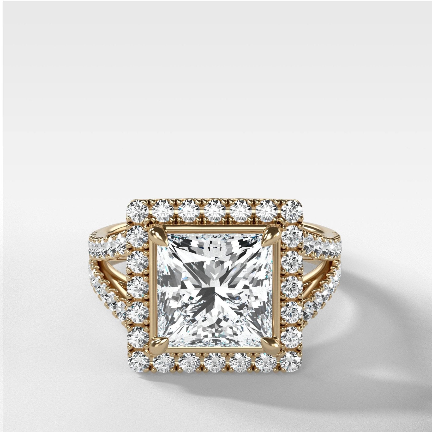 Split Shank Halo Engagement Ring With Princess Cut Diamond