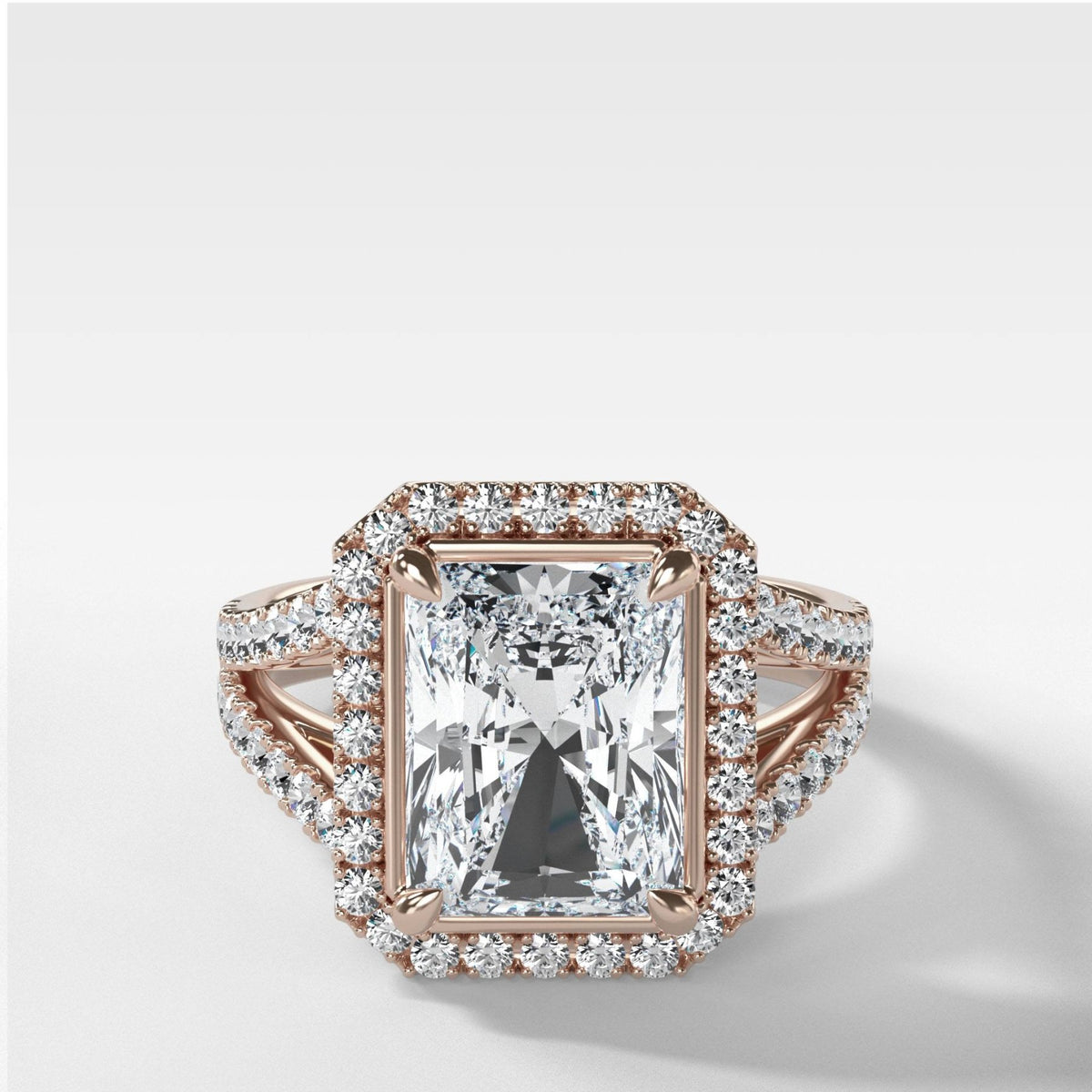 Split Shank Halo Engagement Ring With Radiant Cut Diamond - GOODSTONE