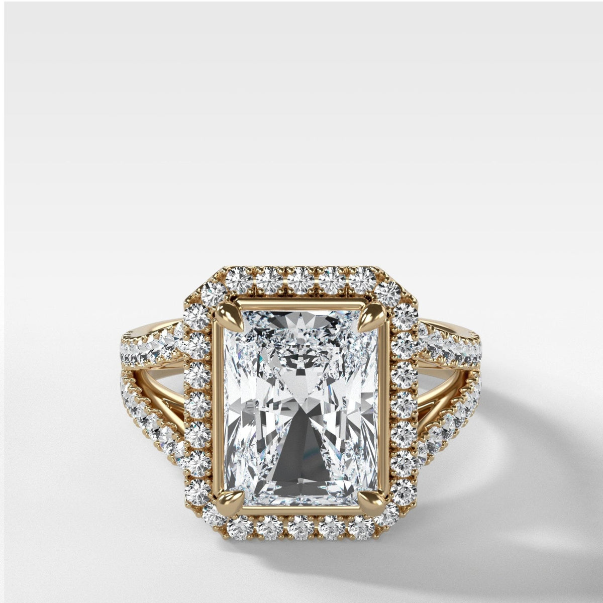 Split Shank Halo Engagement Ring With Radiant Cut Diamond - GOODSTONE