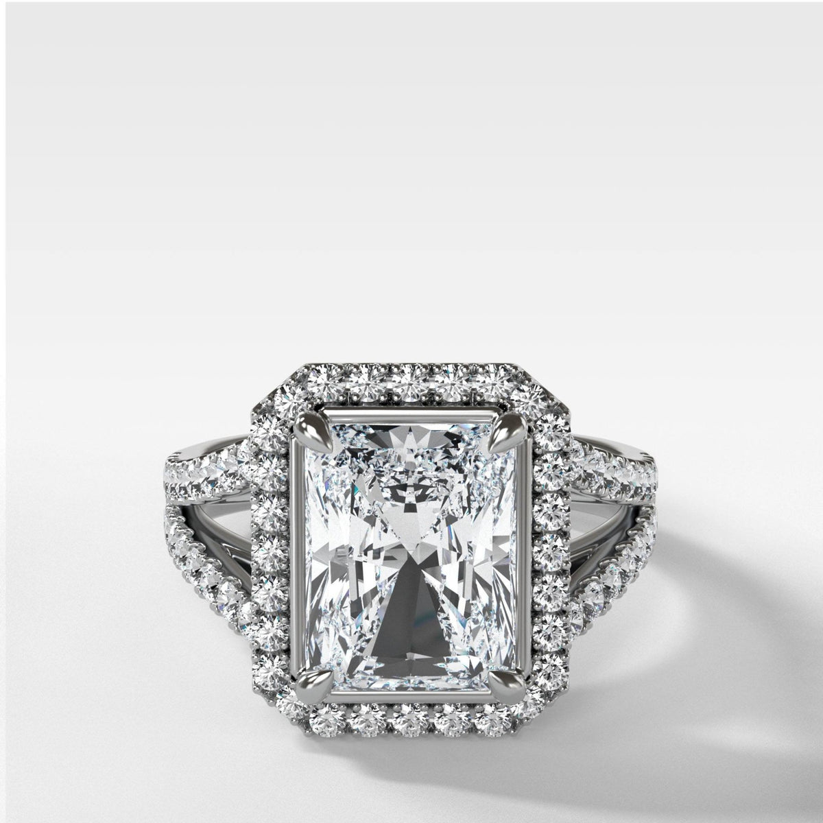 Split Shank Halo Engagement Ring With Radiant Cut Diamond - GOODSTONE
