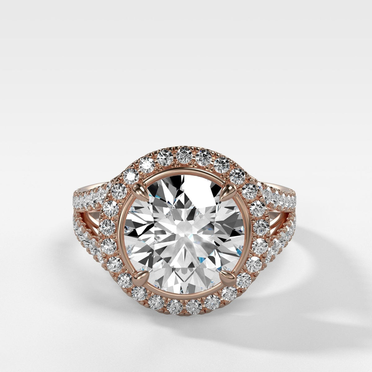 Split Shank Halo Engagement Ring With Round Cut Diamond - GOODSTONE