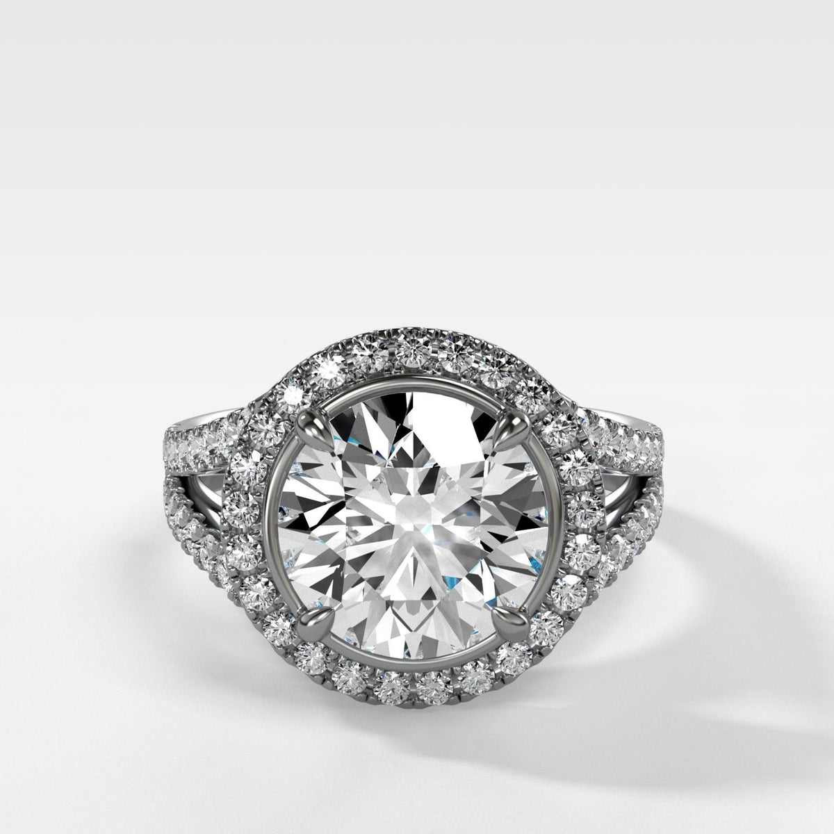 Split Shank Halo Engagement Ring With Round Cut Diamond - GOODSTONE